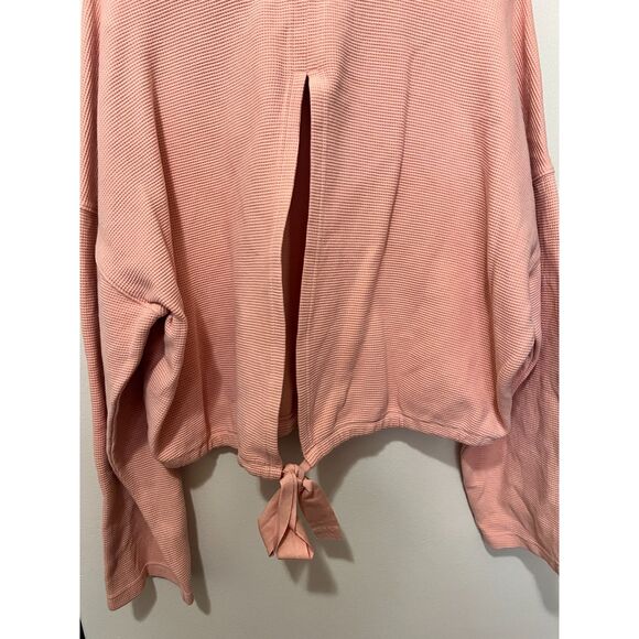 Fabletics 100% Cotton Long Sleeve Top Large Pink Tie Open Back Waffle Knit - Picture 5 of 5